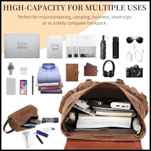 Amazon.com: SUIKIHUM Vintage Canvas Backpack for Men Women  Vintage Leather Canvas Backpack Daypack Rucksack Travel Hiking Adjustable Straps